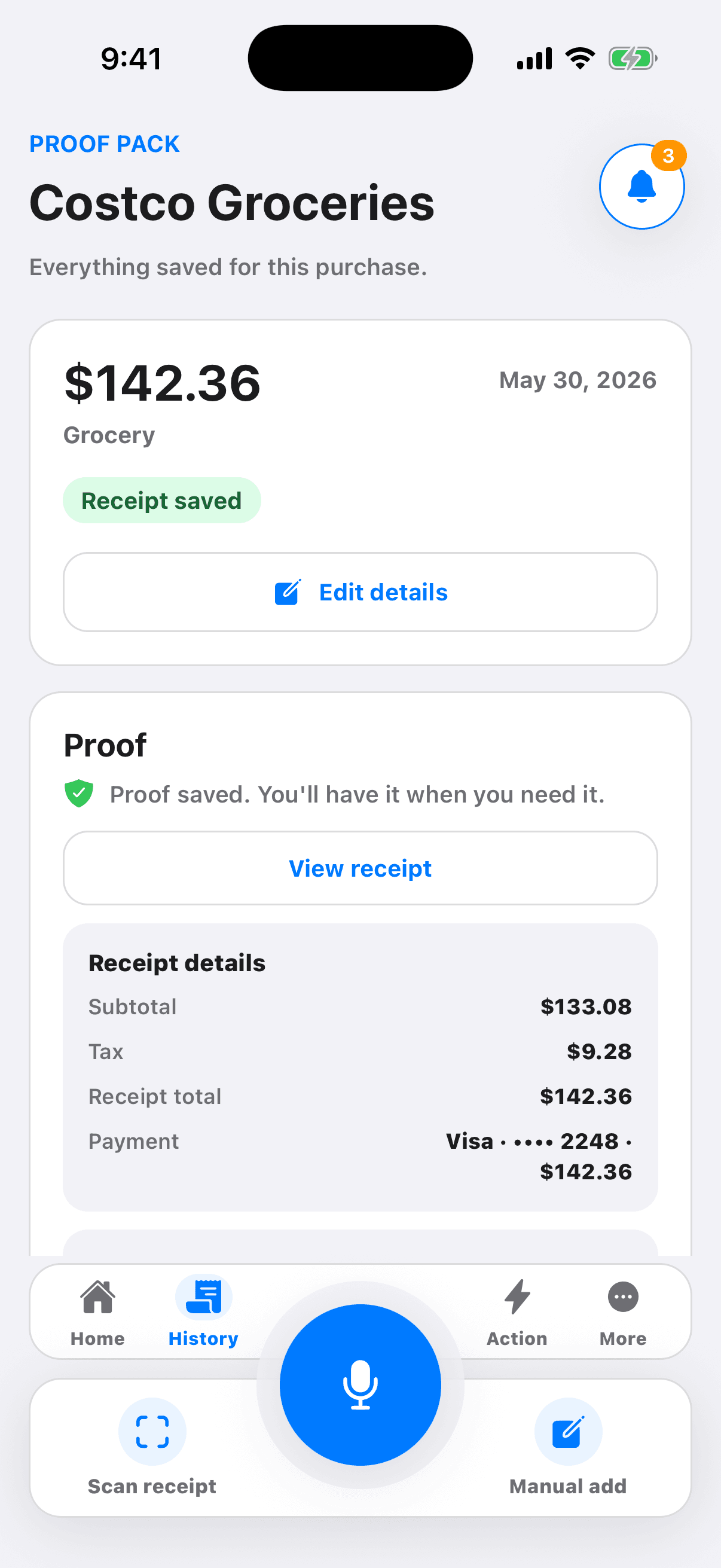 Jareon receipt attached screen.