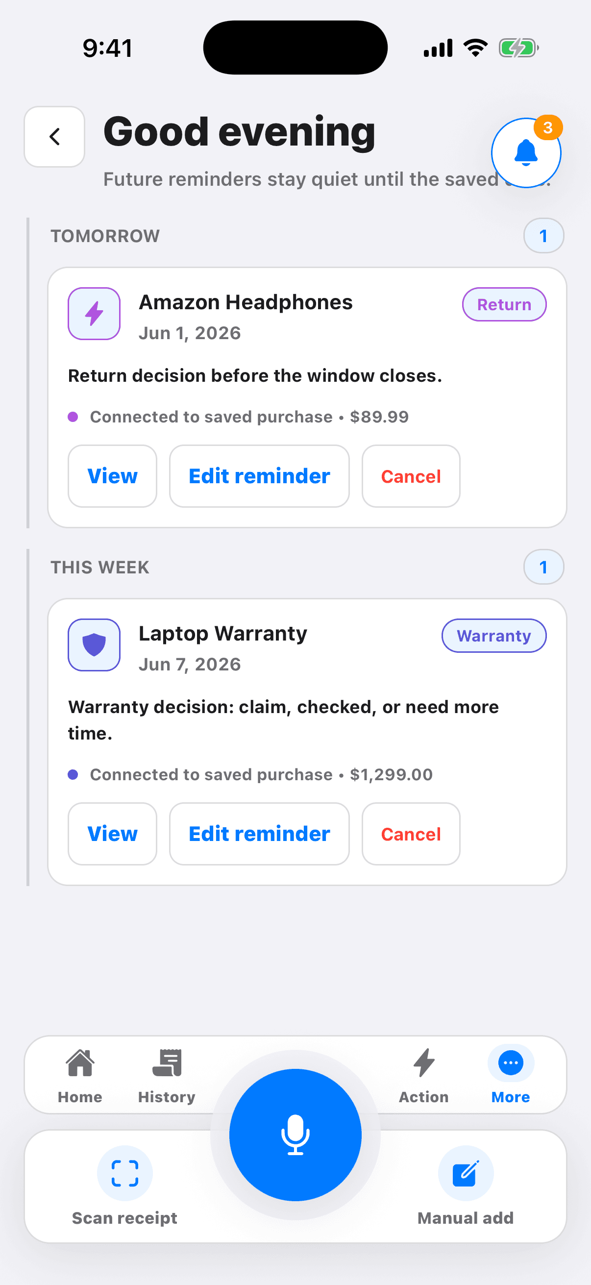 Jareon return reminder screen.